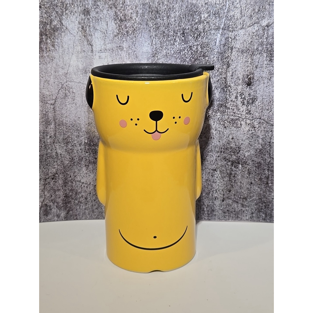 Dog Yellow Ceramic Tumbler With Lid 16 Oz. New In Box (102) - Picture 1 of 4